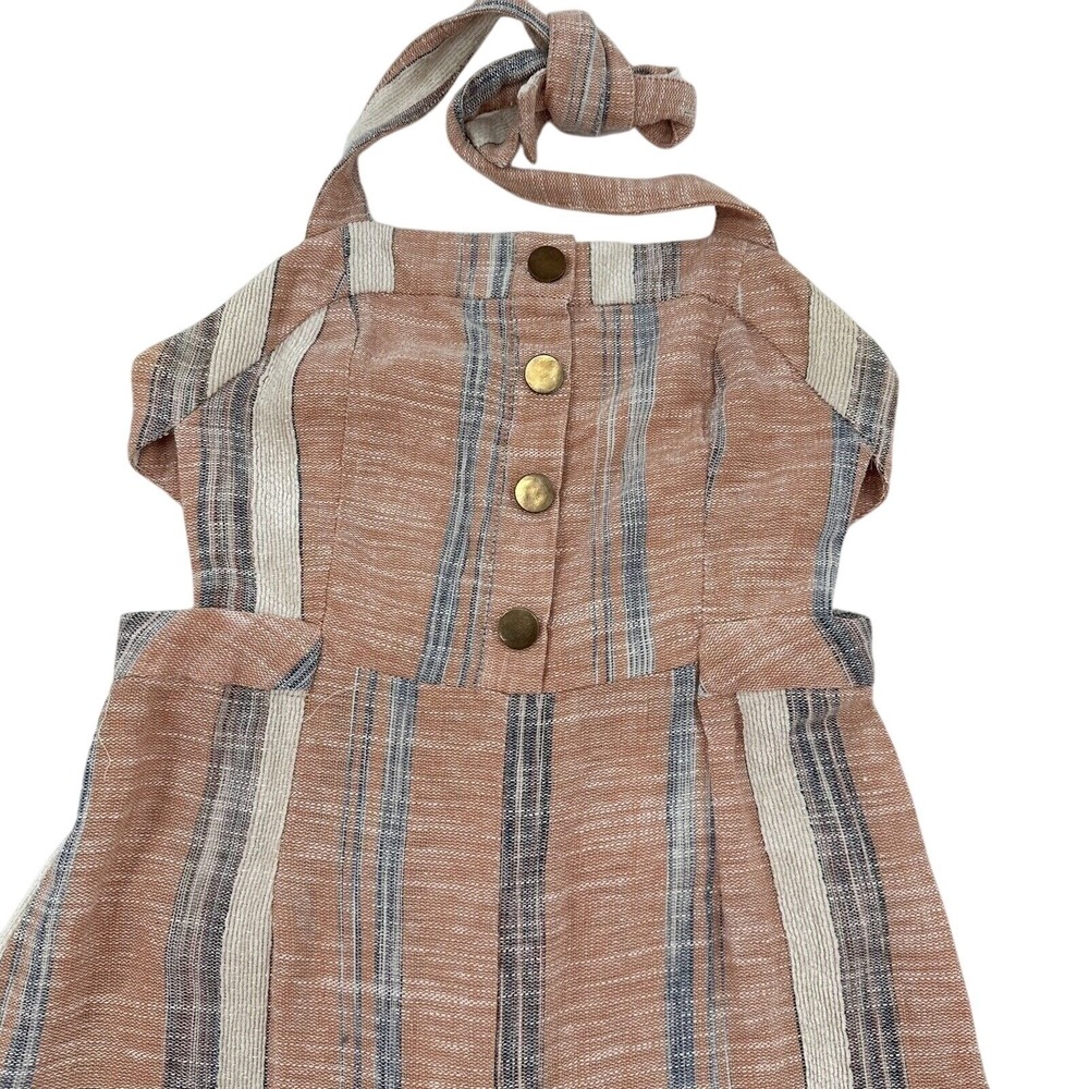 Karlie Small Striped Halter Jumpsuit Terracotta Linen Blend Wide Leg Summer TIme - Picture 2 of 9